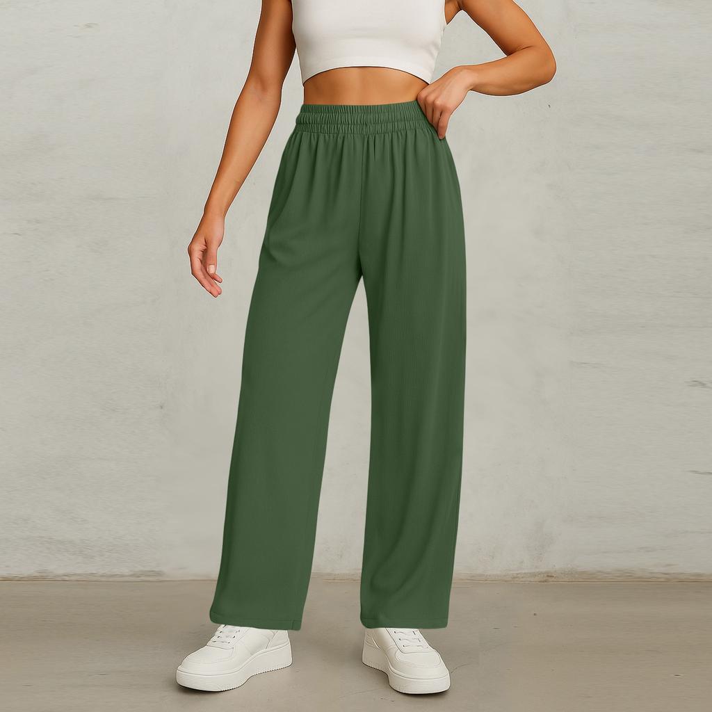 Women's Elastic Waist Wide Leg Pants Baggy Casual Stretch Palazzo Pants With Pockets