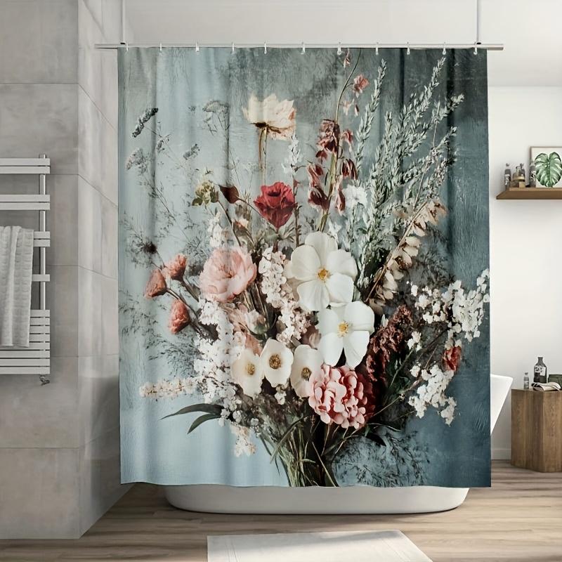 

1Pc Vintage Floral Shower Curtain, Soft Hand-Painted Flowers In Pastel Tones, Polyester, Ideal For Country-Style Bath Decor W60H190(CM)-1 Pcs