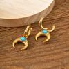 Vnox Vintage Stainless Steel Moon Earrings for Women Men, Unisex Dangle Charm Earrings with Natural Turquoise Stone Ear Jewelry