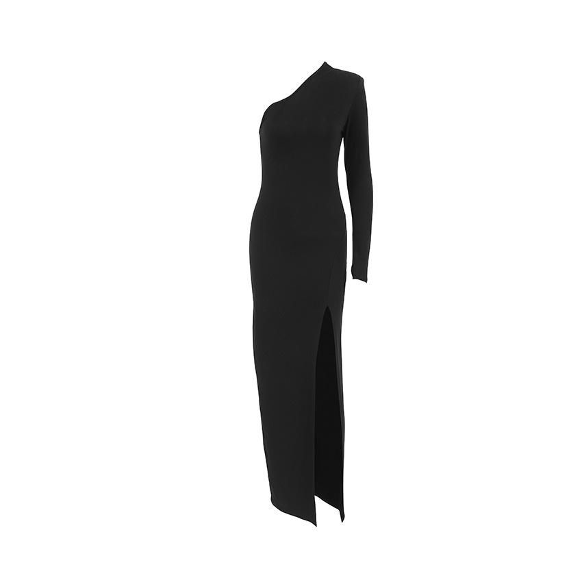 Hot Sale Sexy Black Slash Shoulder Dress Women's Summer New Inside Banquet Hip Wrap Dress Skirt Women's Clothing