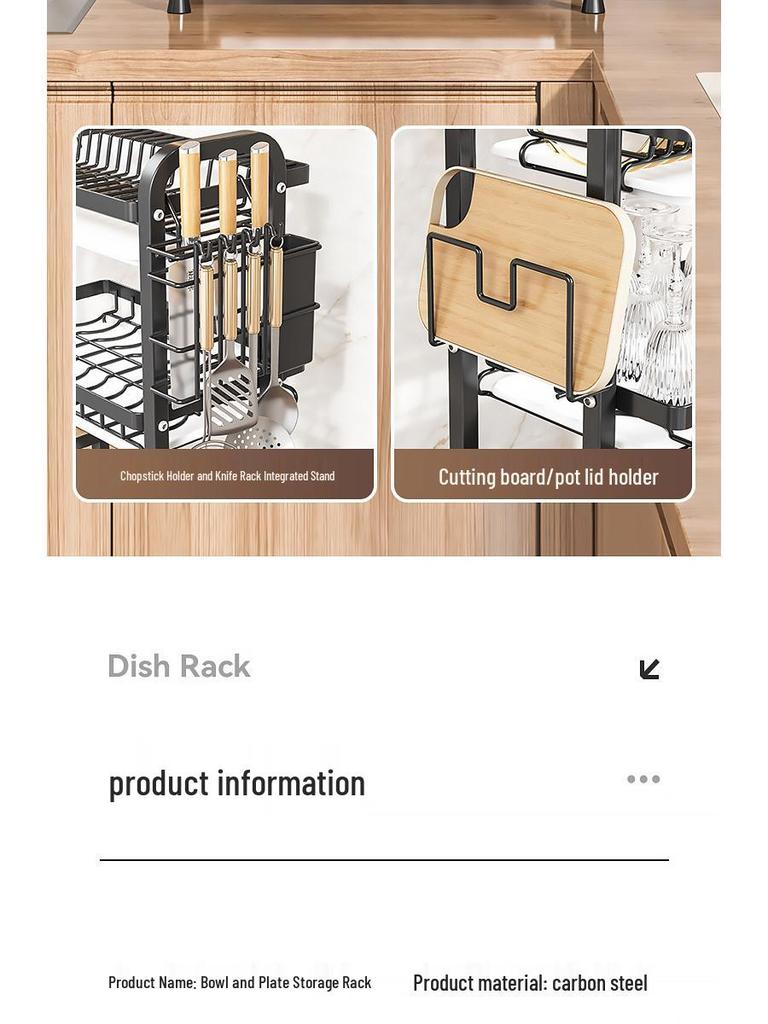 Multi-layer Kitchen Storage Rack for Bowls, Plates, Knives, and Chopsticks with Countertop Drain Functionality