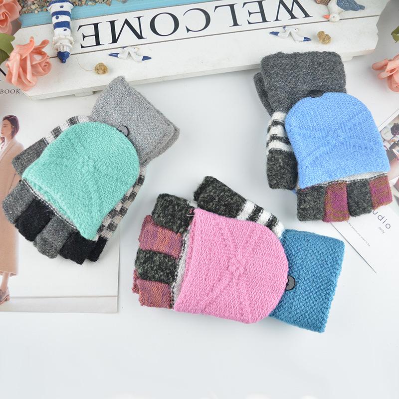 New women's half-finger flip thermal gloves winter outdoor cycling sports knitted student writing gloves wool