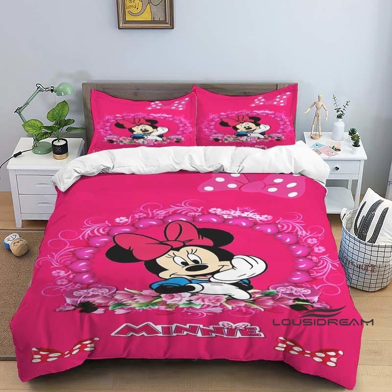 Minnie Mouse 3-piece cartoon bedding set, exquisite bedding set for adults and children, double and single beds, large size,
