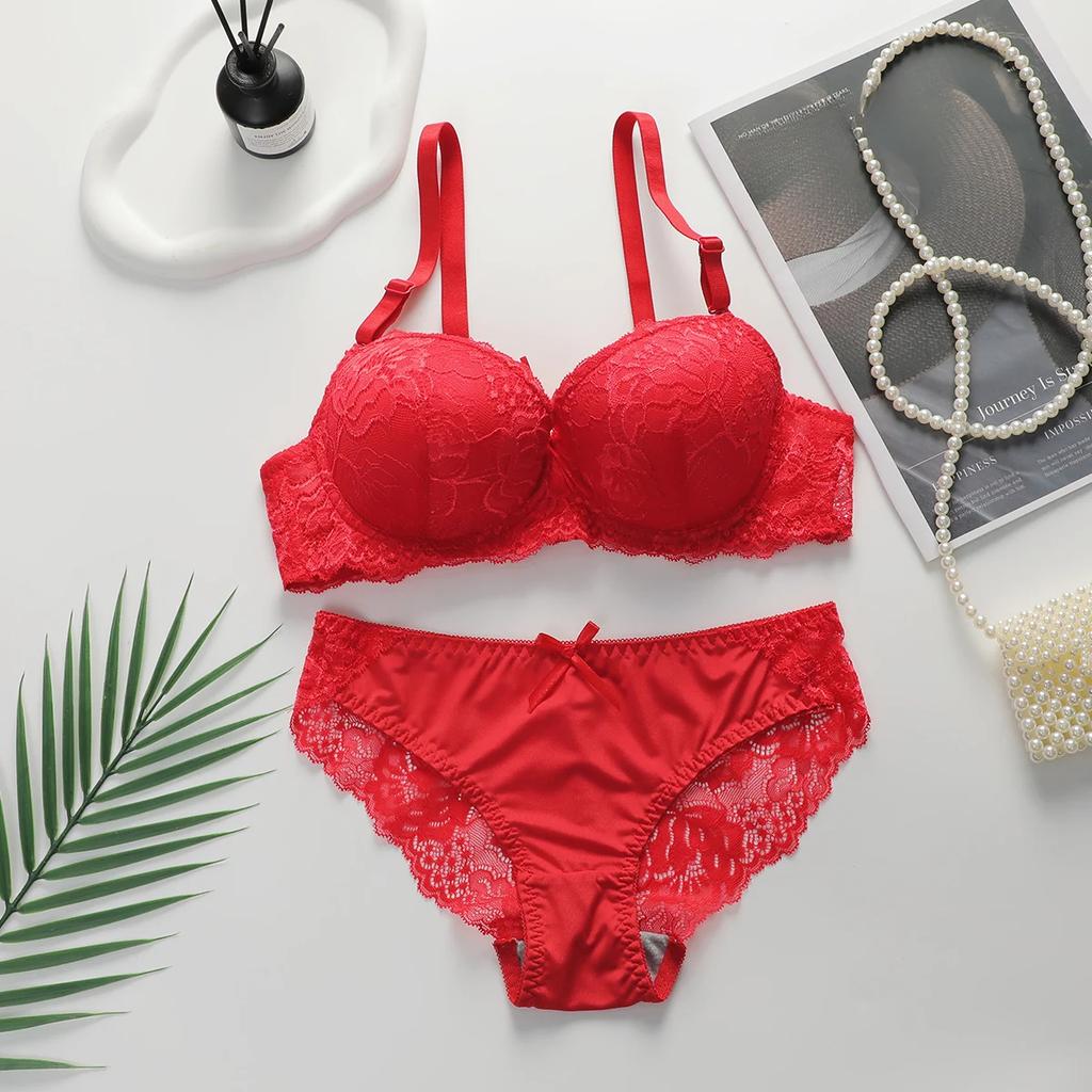 2-teiliges sexy mehrfarbiges Dessous-Set für Damen, Push-Up-Unterwäsche für Damen, Blumen-Unterwäsche-Set