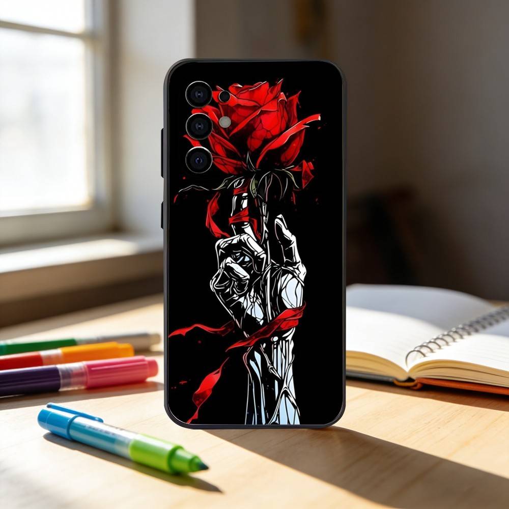 R-Red Rose Skull Phone Case For Samsung S25,S24,S21,S22,S23,S30,Ultra,S20,Plus,Fe,Note,10,9,5G Black Cover