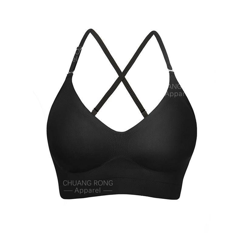 

Sexy beautiful back expansion underwear women s thin shoulder straps crossed small chest thin chest pad seamless breathable bra bra S чёрный
