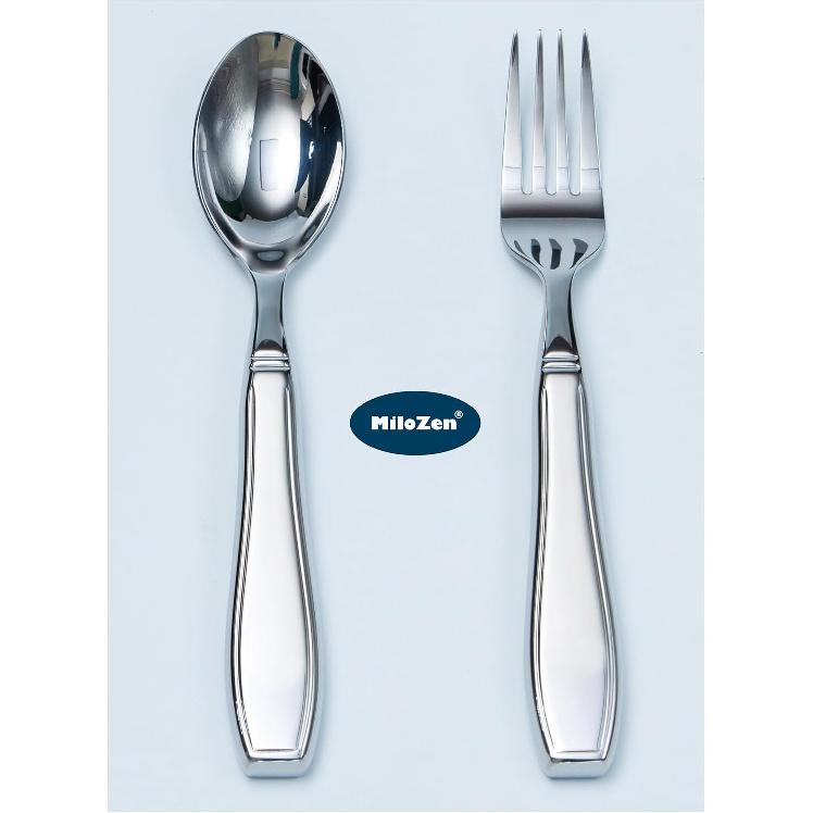 Weighted Utensils for Hand Tremors, Adaptive flatware Stainless Steel Spoon and Fork Set for Elderly, Arthritis, Parkinson’s, Pack of 2