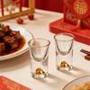 2pcs High End Gold Baijiu Cup Thick Glass Strong Wine Glass Chinese Style Drinking Utensils Suitable for New Year Gift Giving