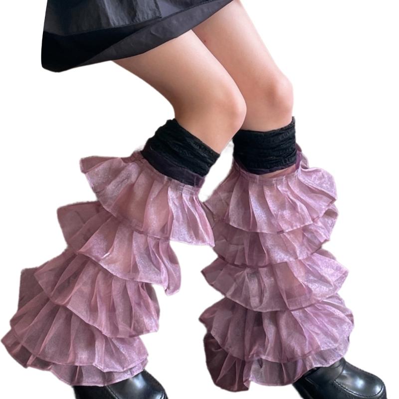 Women Ruffle Lace Leg Warmer Sweet Thigh High Socks Mesh Flared Leg Socks Princess Leg Sleeves Halloween Costumes