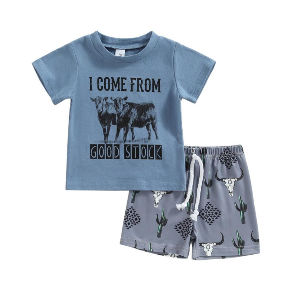 

Комплект детской одежды, футболка с короткими рукавами и принтом крупного рогатого скота + шорты на шнурке, повседневная одежда из 2 предметов для младенцев, одежда для малышей 80