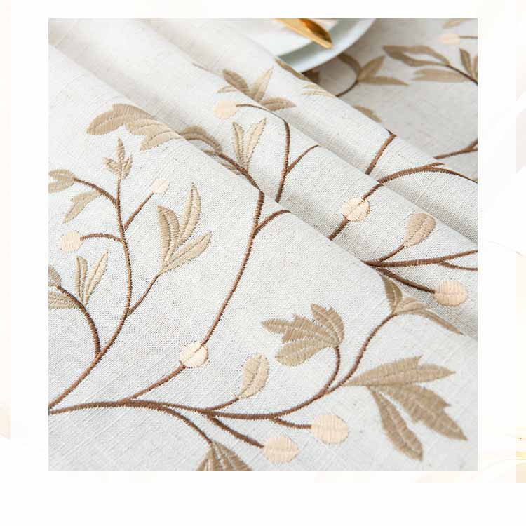 Nappe Brodée en Coton et Lin avec Pompons - Housse de Table Carrée Rectangulaire Ronde pour Table à Manger Table Basse Décoration de Maison