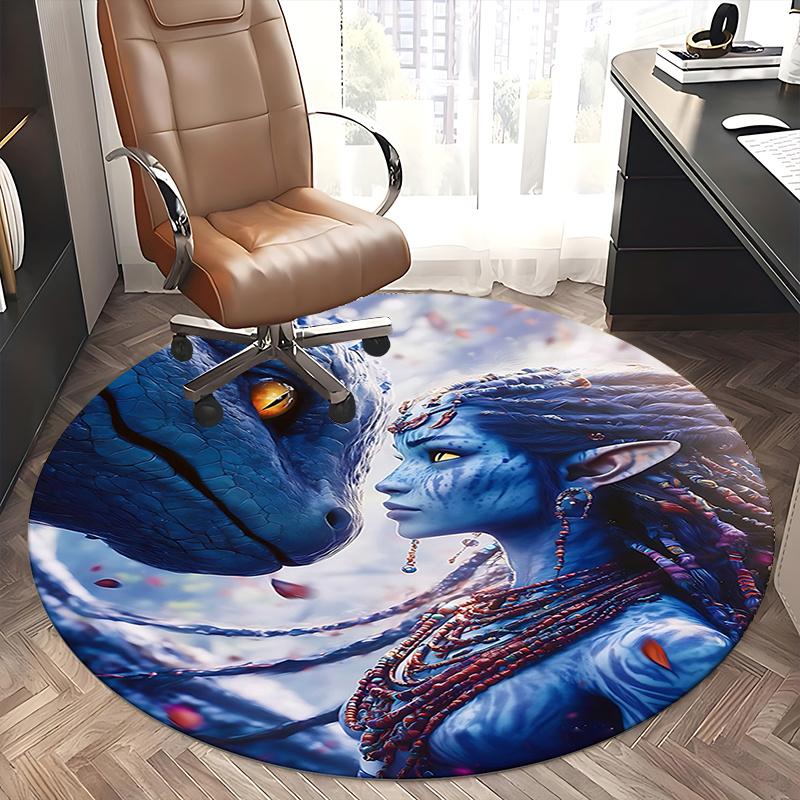 Avatar-Inspired Blue Na'vi Chair Mat - Round Carpet for Home Decor, Office Use, and Gifts0258b