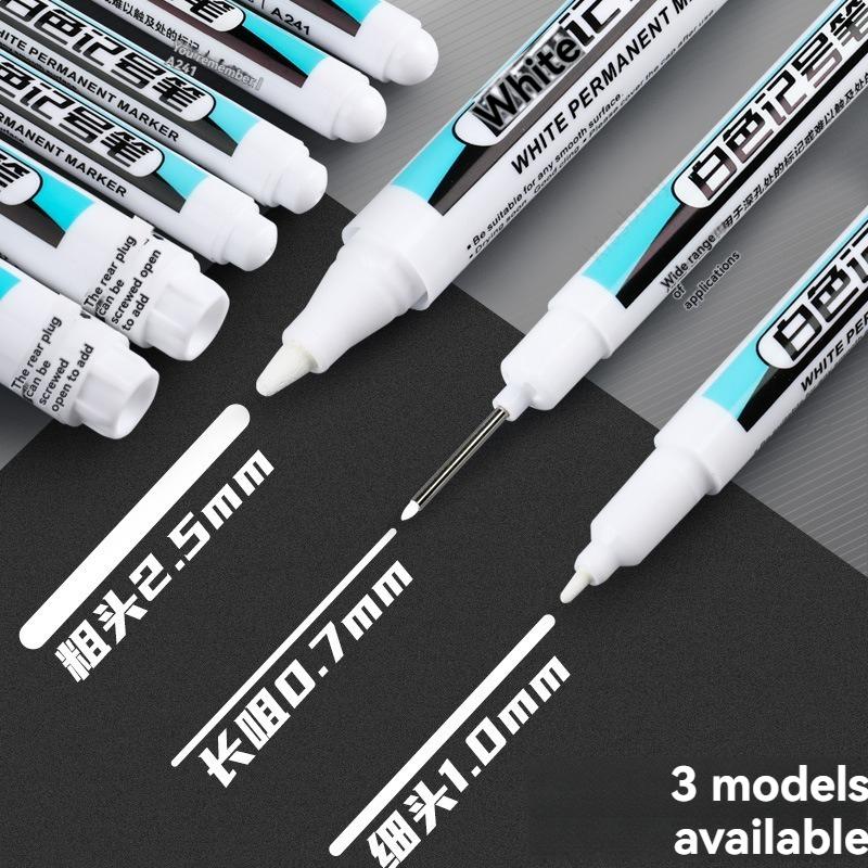 1-20Pcs White Permanent Marker Pens 0.7/1.0/2.5MM Markers Paint Pen For Plastic Leather Glass Stone Metal Art Painting Supplies