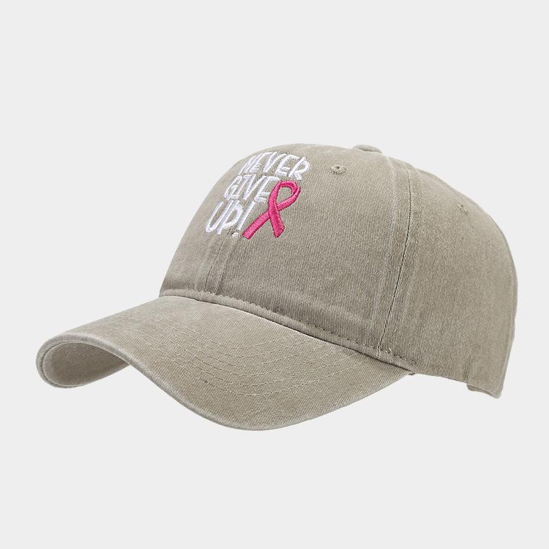 Breast ribbon embroidery soft top cap women's outdoor sports small label letter baseball cap casual hat