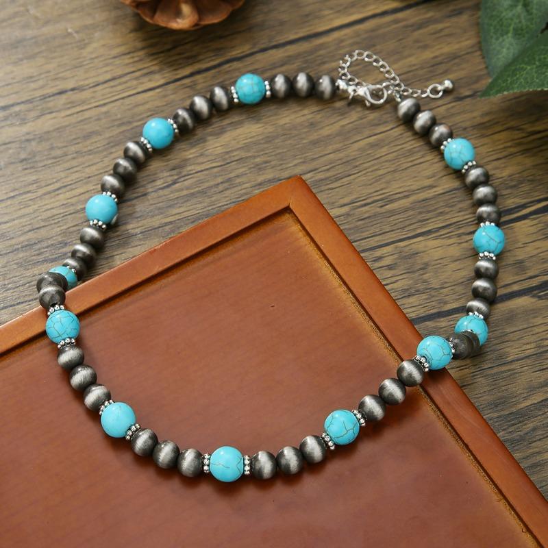 Turquoise Beaded Necklace High-end Natural Stone Pendant Versatile Jewelry Turquoise Necklace