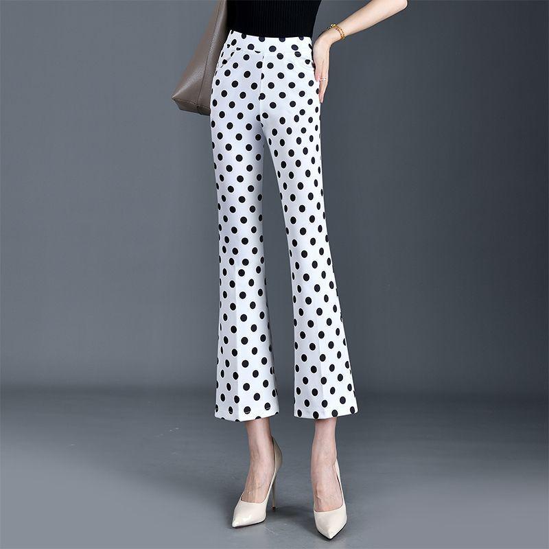 2025 New Arrival: Women's Polka Dot Slim Fit Flare Cropped Pants with Elastic Waist