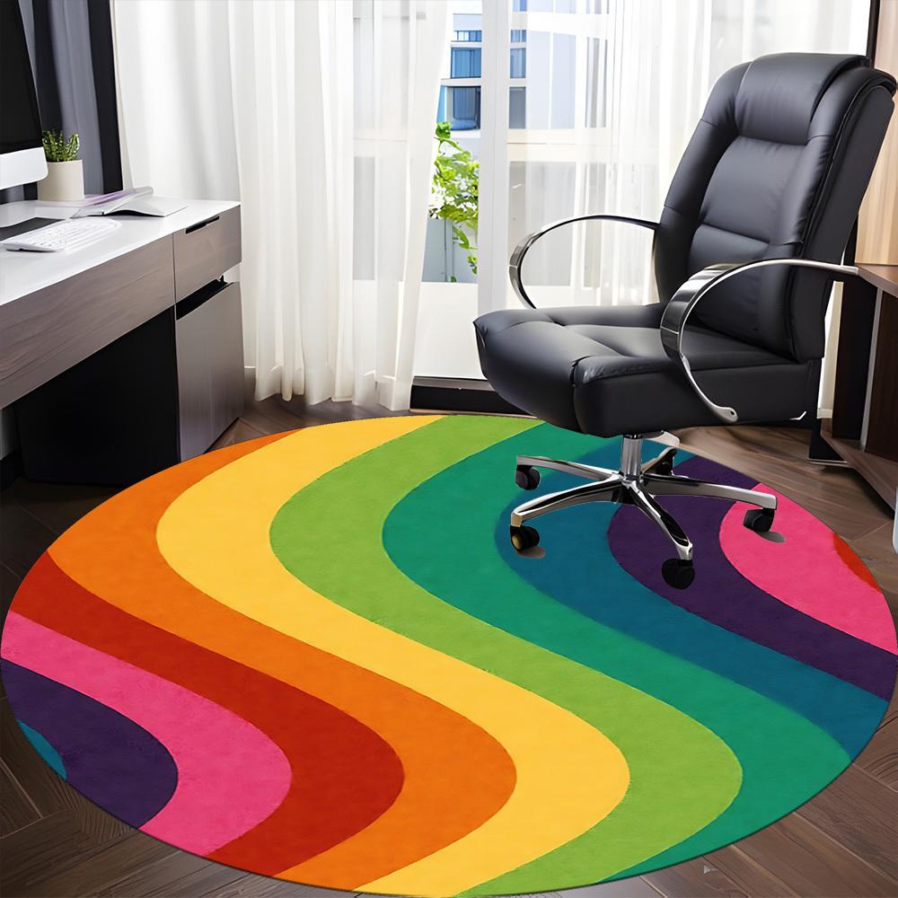 1pc Rainbow Waves Chair Carpet for Office, Round Non-Slip Durable Large Size Office Carpet, Suitable for Office, Beautiful Decoration