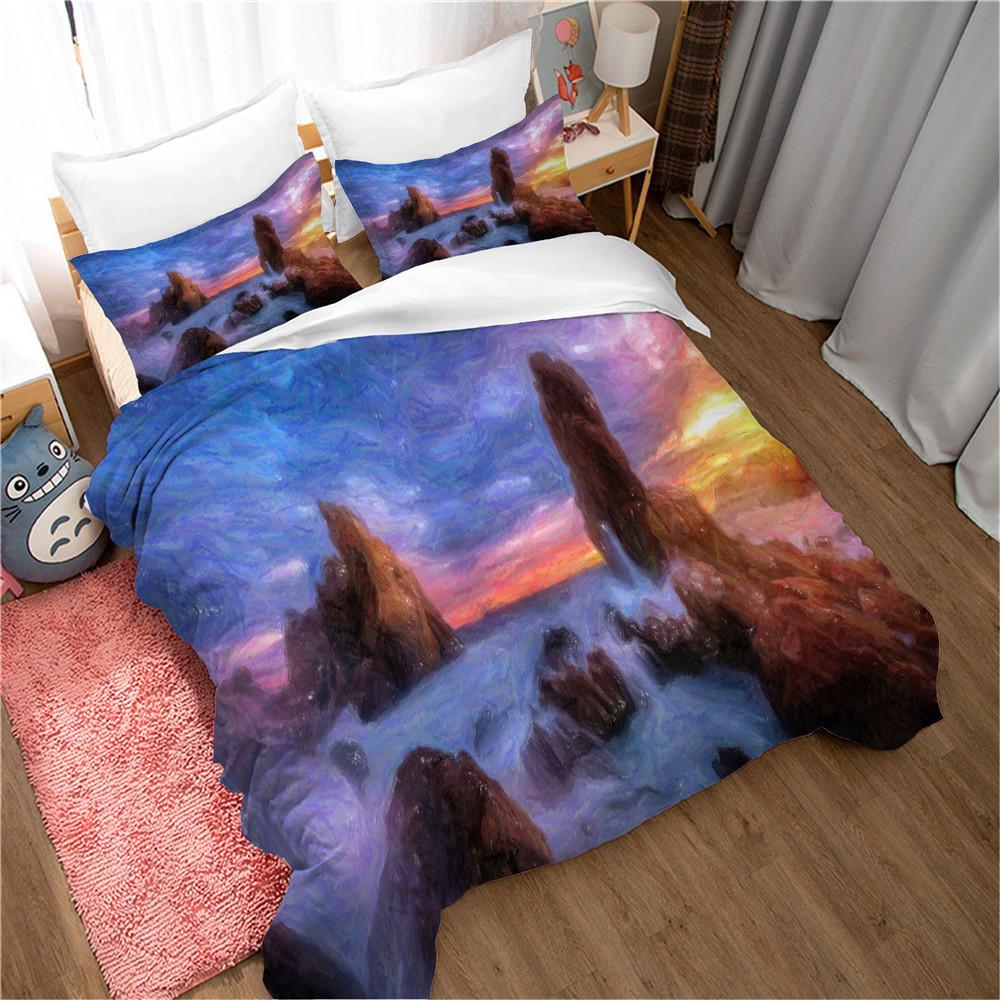 Nature Landscape Duvet Cover King/Queen Size Blue Sky Mountain Modern Art Bedding Set Watercolor 2/3pcs Polyester Quilt Cover