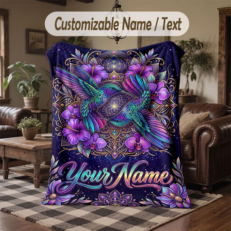 Birds Theme Throw Blanket Custom Name Text Personalized Blanket Soft Cozy Blanket for Home Sofa Bed