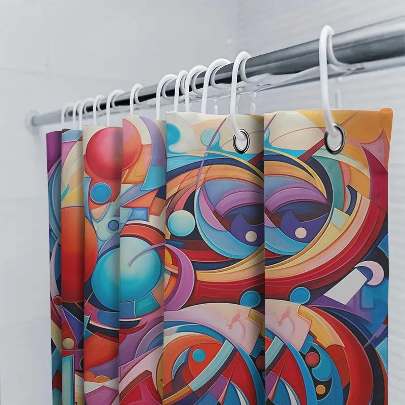 Colorful Geometric Shower Curtain For Bathroom Decor Modern Blue Red Yellow Black White 3D Printed Waterproof Fabric