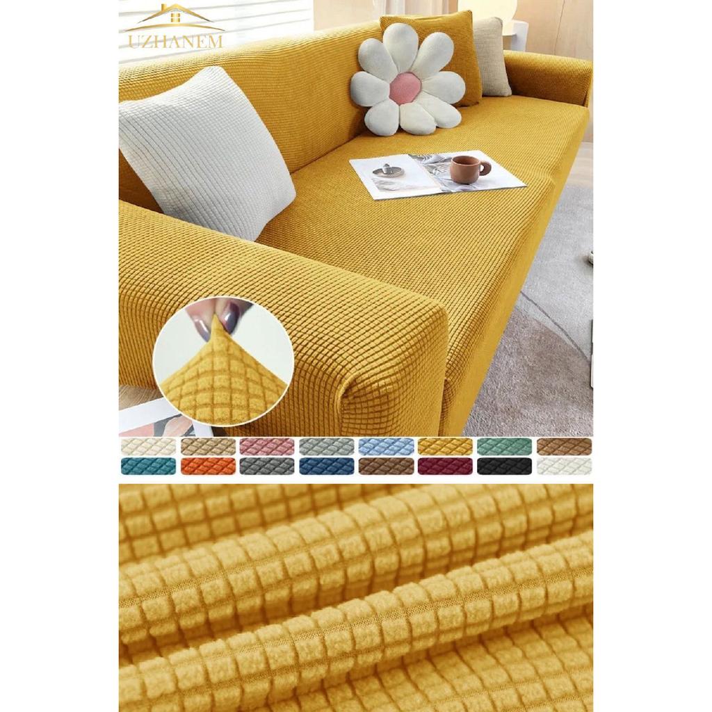 Lycra Stretch Elastic Flexible Washable Square Pattern Three-seater Sofa Cover Sofa Cover