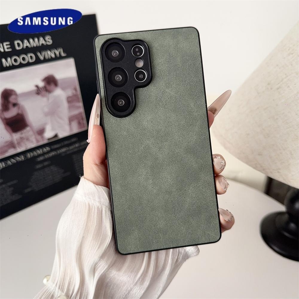 Sheepskin Leather Case Samsung Galaxy S25 S24 S23 S22 Ultra Plus FE S25 Edge Lambskin Shockproof Full Lens Protector Back Cover