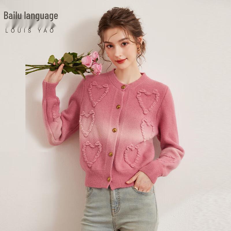 

Women s 3D Heart Jacquard Gradient Sweater Cardigan L