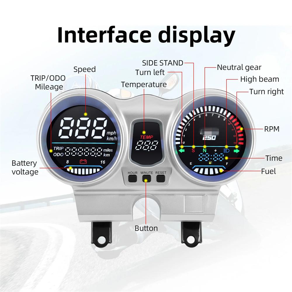 12V Motorrad Tacho Universal LCD Armaturenbrett Drehzahlmesser Für Honda CBX250