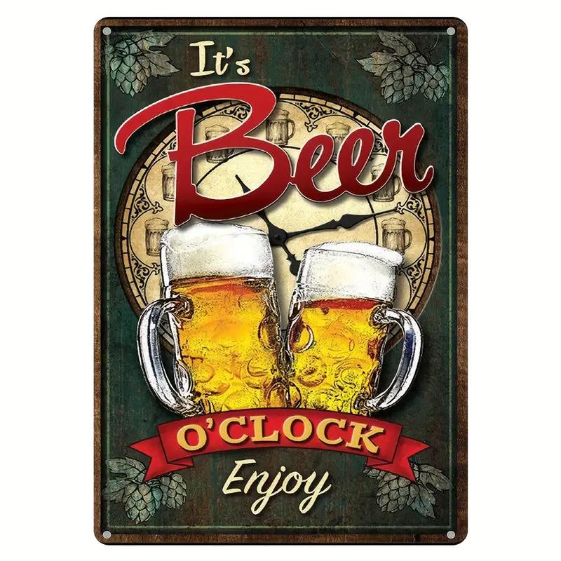 1pc, "IT'S BEER O'CLOCK ENJOY" Metal Tin Sign (8''x12''/20cm*30cm), Vintage Plaque Decor Wall Art, Wall Decor, Room Decor, Home