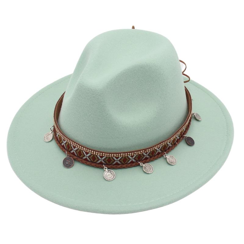 Ethnic Topper Hat Imitation Silver Accessories Felt Hat Jazz Hat Big Brim Stage Performance Hat