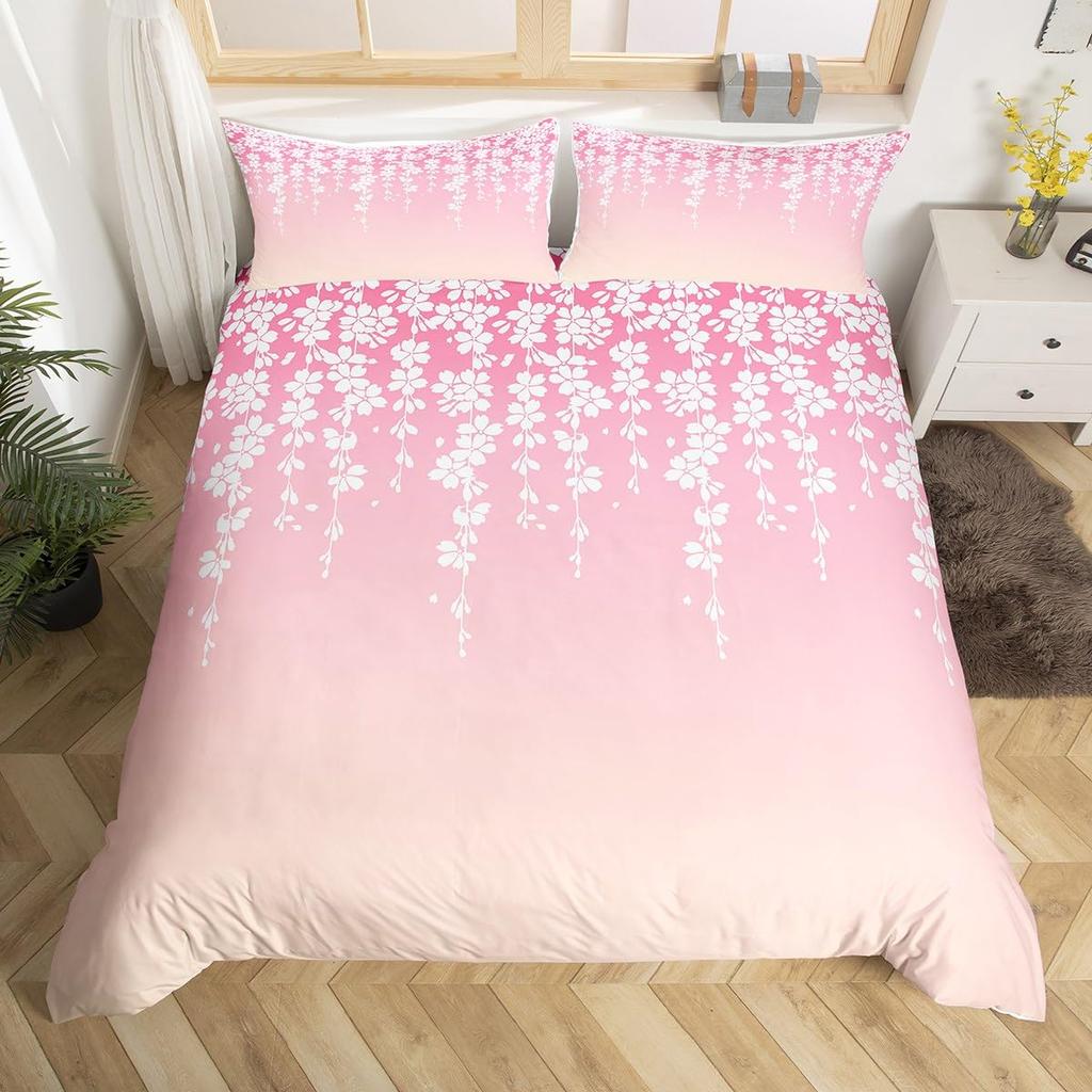 Akvarellgradient Påslakan Queen Abstrakt Körsbärsblom Sängklädesset Natur Botaniskt Täcke Mjukt Boho Quiltöverdrag