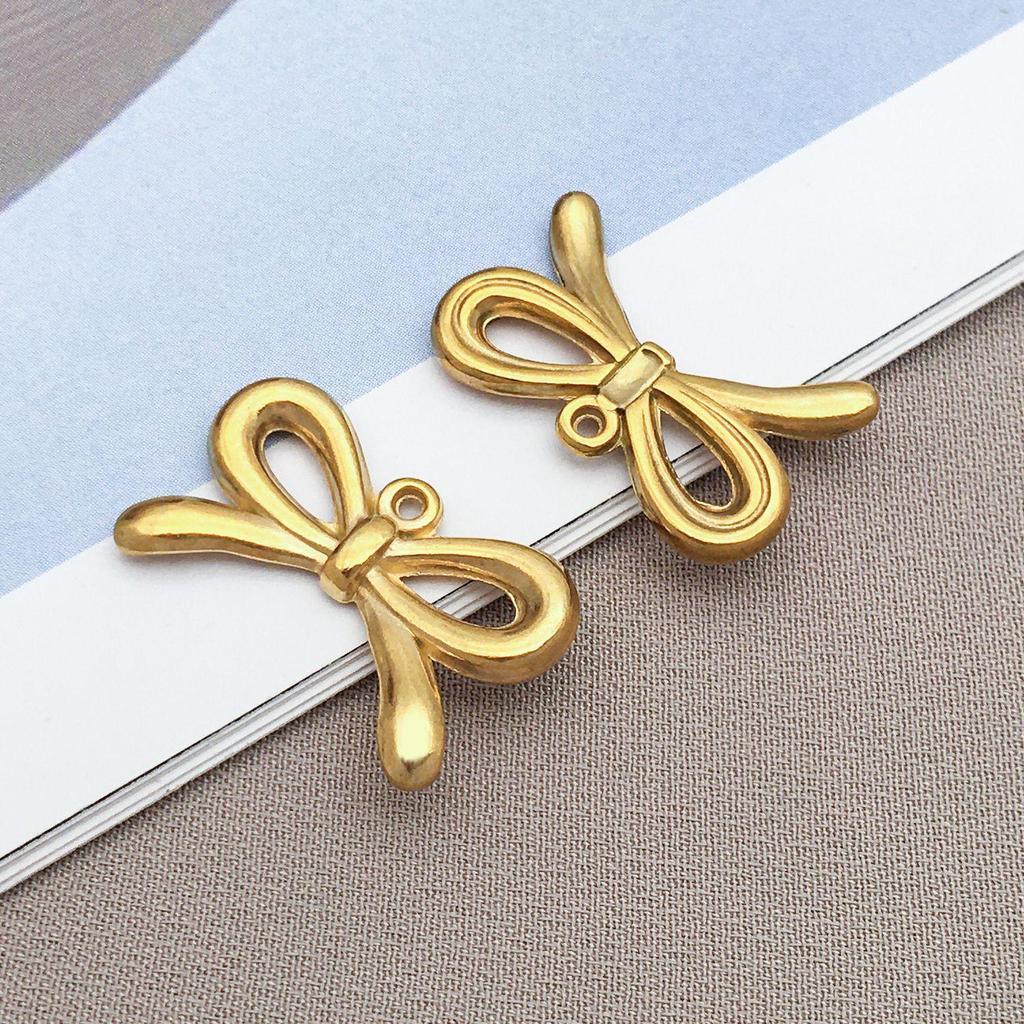 Gold Stainless Steel Bow Necklace & Bracelet Set - Versatile Pendant, Charm, DIY Earrings, Fashion Jewelry Accessories.