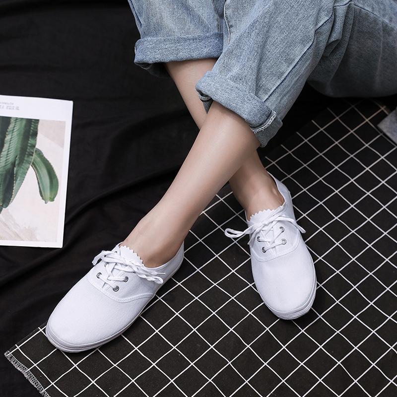 Fashion Spring Sports Casual Shoes Women Fashion Round Head Deep Mouth Cloth Front Lacing Soft Sole Non-slip Flat Shoes