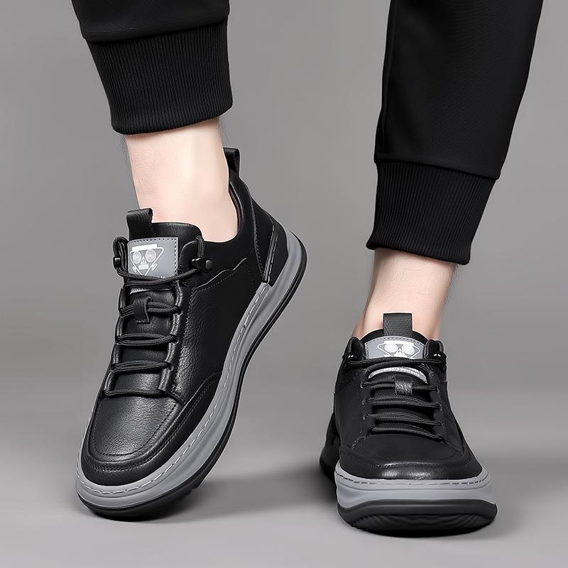 2024New Men Luxury Brand Vulcanized Shoes Trendy Walking Sneakers Breathable Casual Genuine Leather Shoe Flat Bottom Trendy Shoe