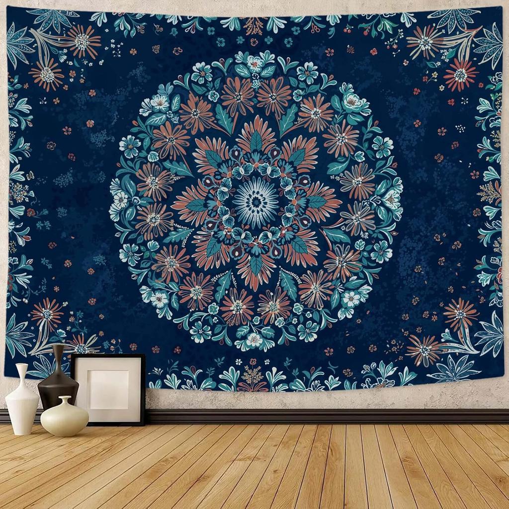 Boho Floral Mandala Tapestry for Bedroom Aesthetic Blue Bohemian Colorful Flower Wall Tapestry Purple Hippie Indian Small