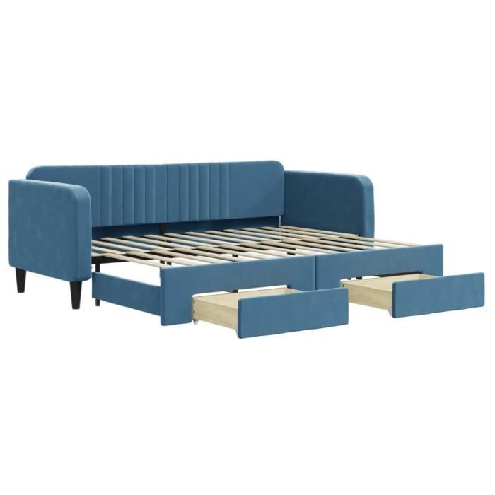 VidaXL Lit de jour avec gigogne et tiroirs bleu 80x200 cm velours 3197103