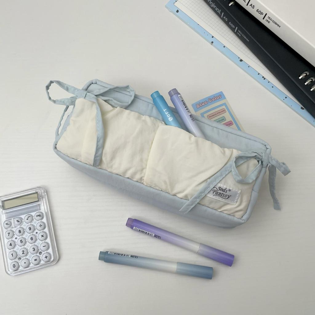1 Piece Cute Fashion Bow Pencil Case Soft Fabric Casual Large Capacity Stationery Case Portable School Pen Bag Student