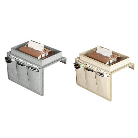 Couch Cup Holder Tray Couch Drink Holder Caddy Sofa Armrest Organizer with Side Pockets for Remotes Cell-Phone Tablet Snack
