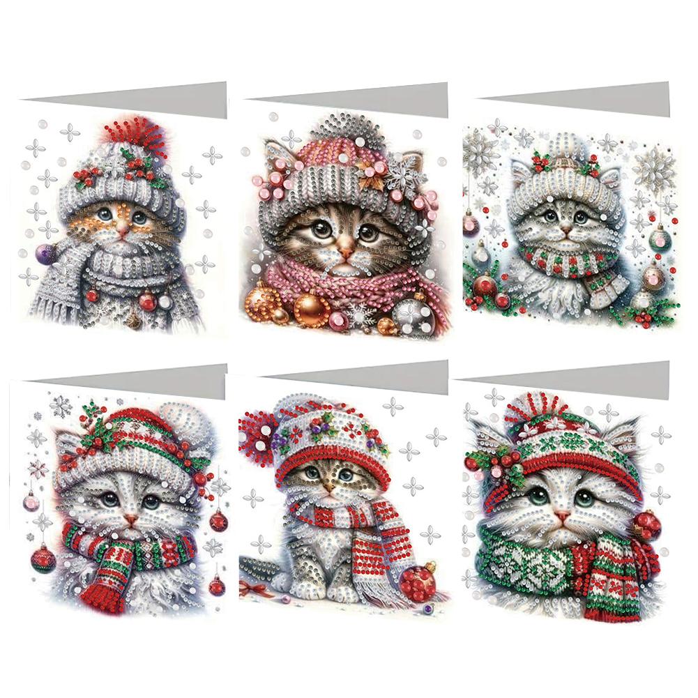 6PCS DIY Xmas Designs Rhinestone Diamond Art Mosaic Postcards Diamond Art Handmade Cards Thank You Cards and Holiday Blessings