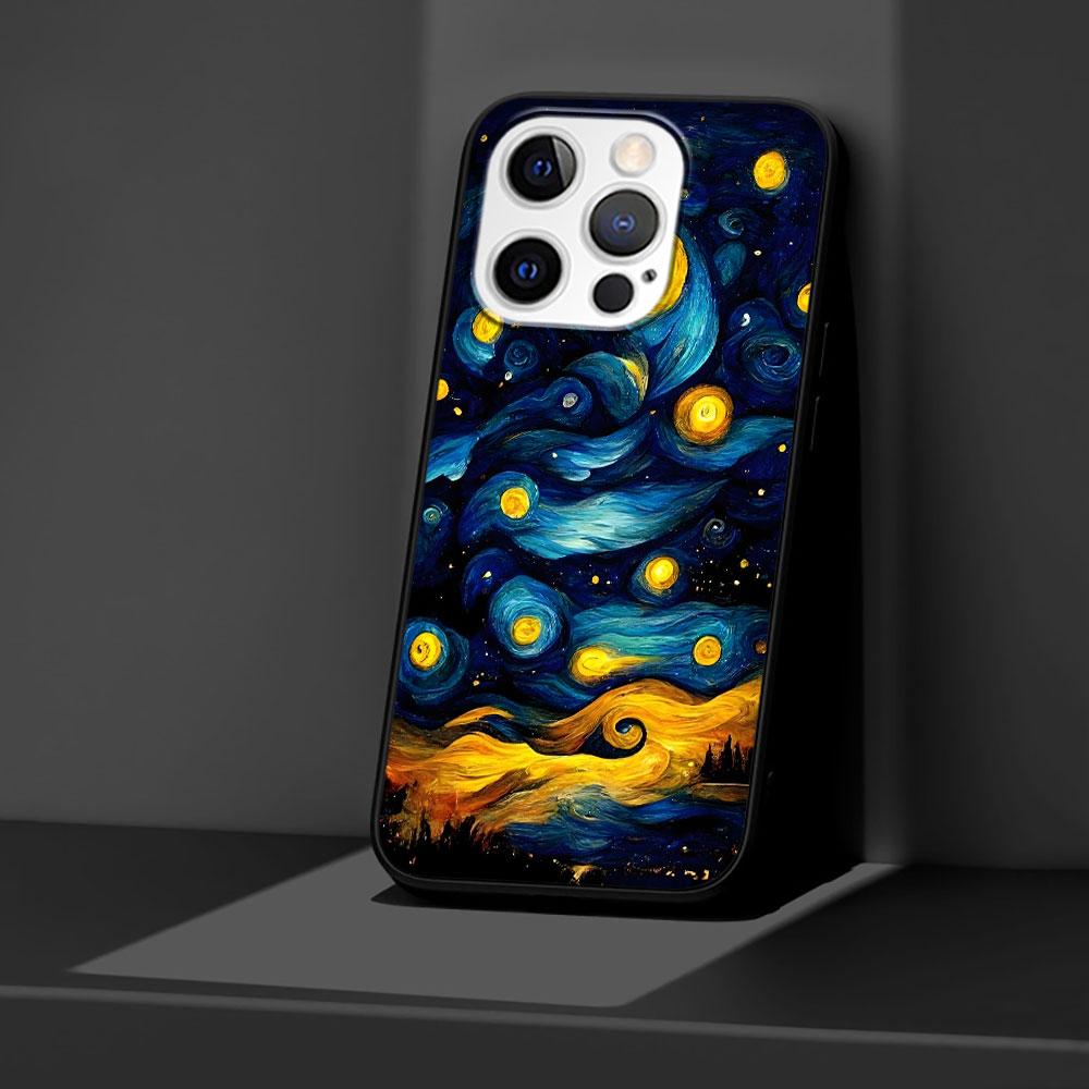 Starry Night Van Gogh Art Case for Apple iPhone 14 11 7 SE 2020 8 X XS 13 12 Mini XR 15 Pro Max Silicone Black Soft Phone Cover