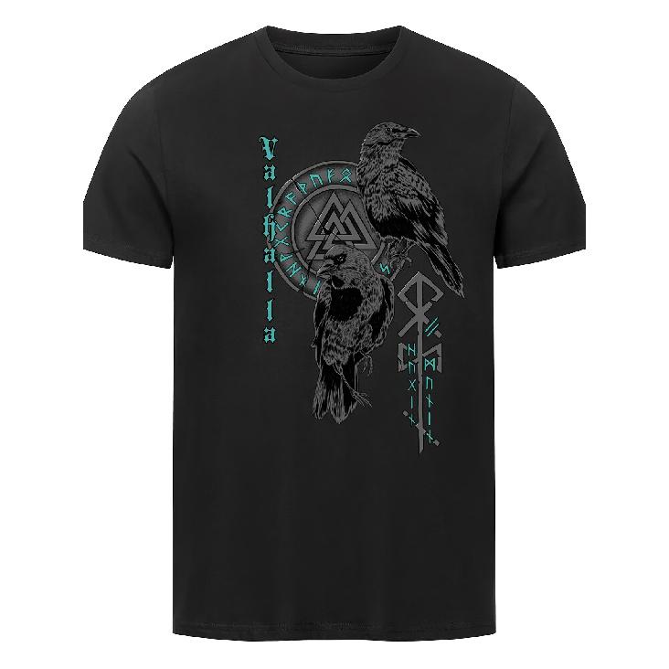 Men's Viking T-Shirt with Norse Ravens and Runes, Short Sleeve Crew Neck Graphic Tee for Casual Wear