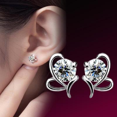 Weihua Heart-Shaped Bow Earrings: Korean-European Style, Silver-Plated Jewelry for Women.