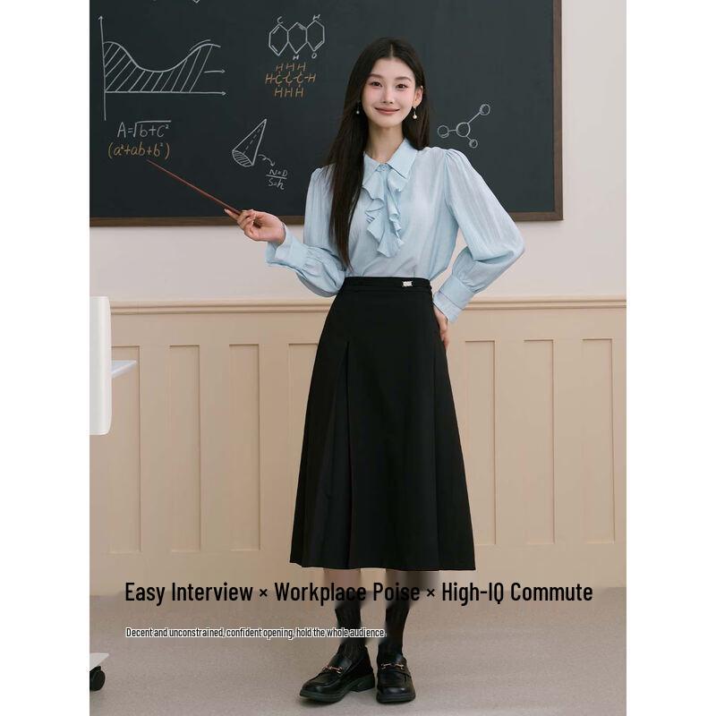 Women's Blue Long-Sleeve Professional Blouse