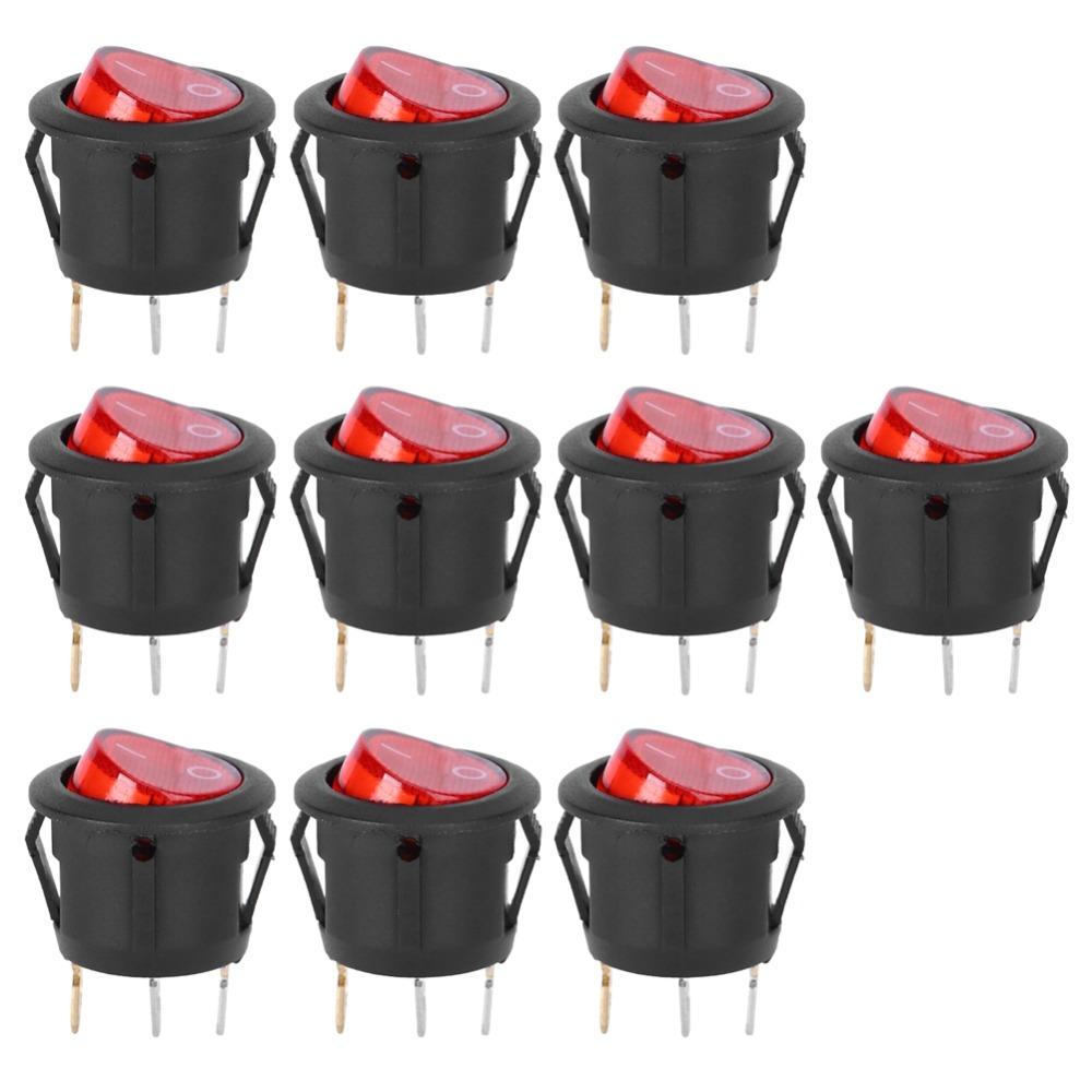10 PCS KCD1 Round Rocker Switch Red Light Mini Circle Toggle Switches  Popcorn Maker