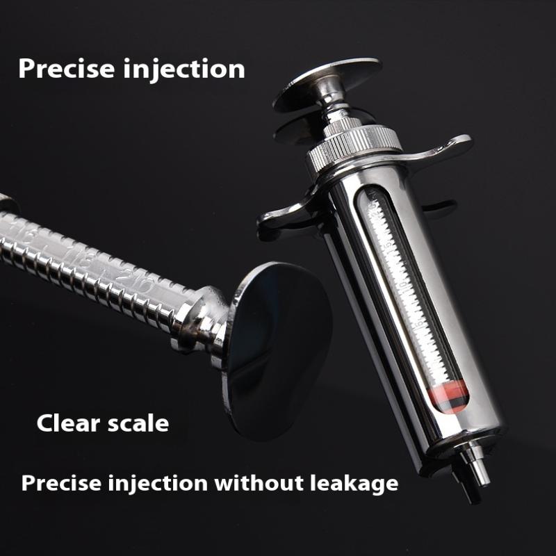 1 Set 20-50 ml Veteriner Alet Şırınga Aşı Enjeksiyonu Ayarlanabilir Doz 304 Paslanmaz Çelik İğne Ucu Dağıtıcı Hayvancılık Kümes Hayvanları