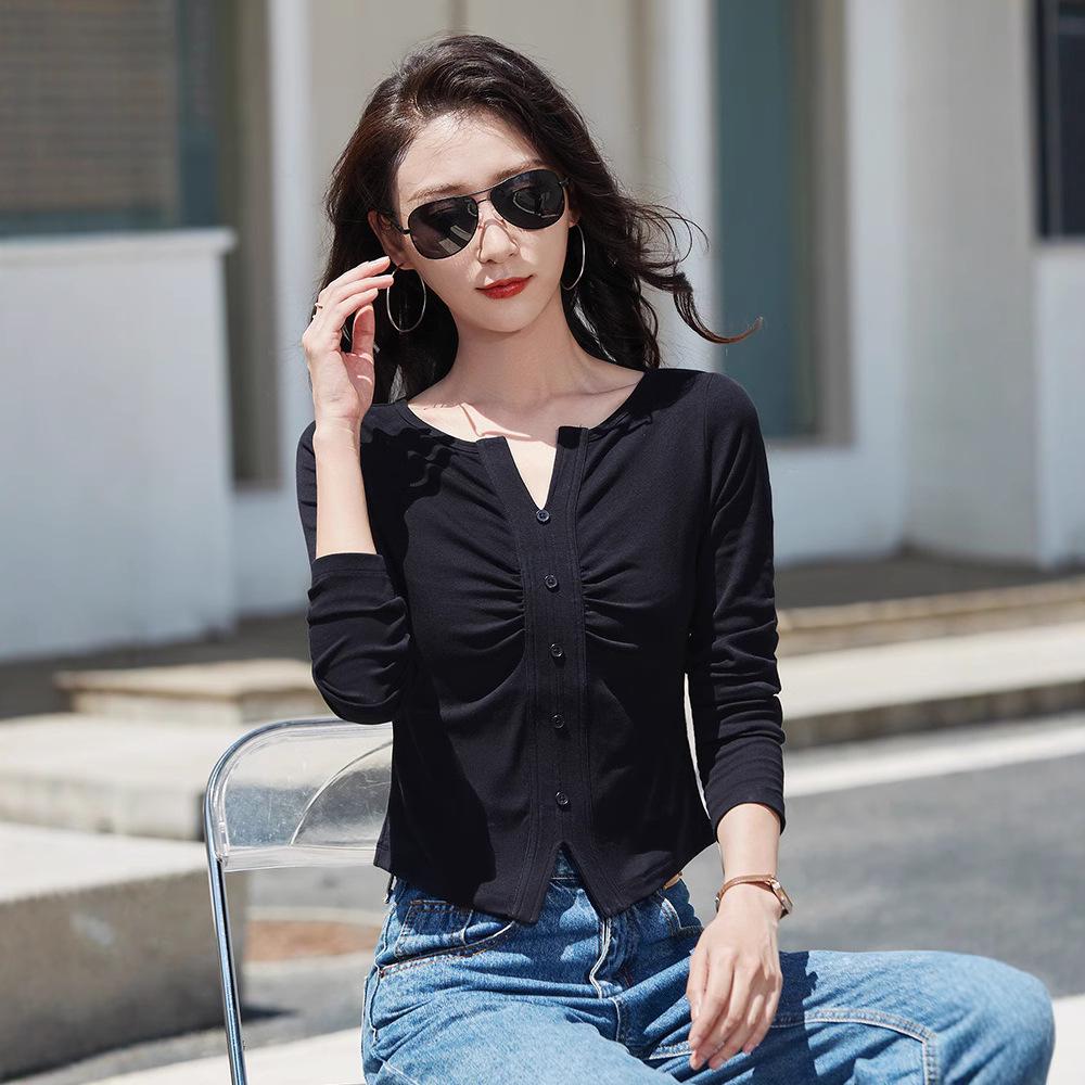 

Slim Fit V-Neck Cotton Long-Sleeve Top for Spring 2025 XXL хакі