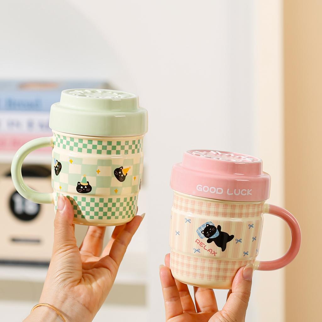 High-Value Cute Cat Mug Home Office Drinking Cup With Lid Large-Capacity Ceramic Cup As A Gift
