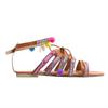 Elegantní Dámské Boho Sandály Gladiator Kožené Ploché Boty S Barevnými Pompony