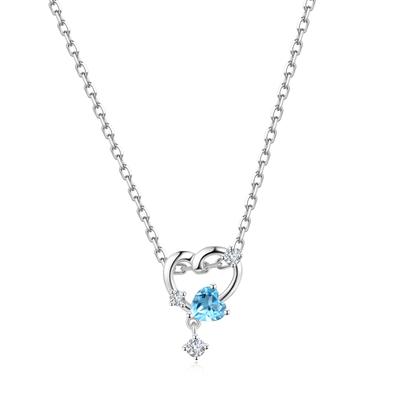Platinum Necklace with November Birthstone Heart Open Heart Diamond and Zirconia PT950 Silver Amulet Gift Wrapping Included Women's Topaz,