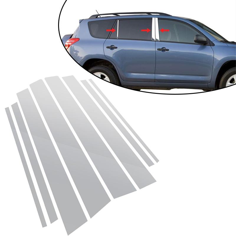 8Pcs Window Decoration Side Door Frame Cover Silvery Center Pillar Sticker for Toyota RAV4 XA30 2006-2012
